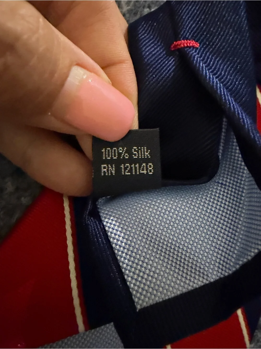 Tommy Hilfiger Men's 100% Silk Red and Navy Blue Striped Necktie